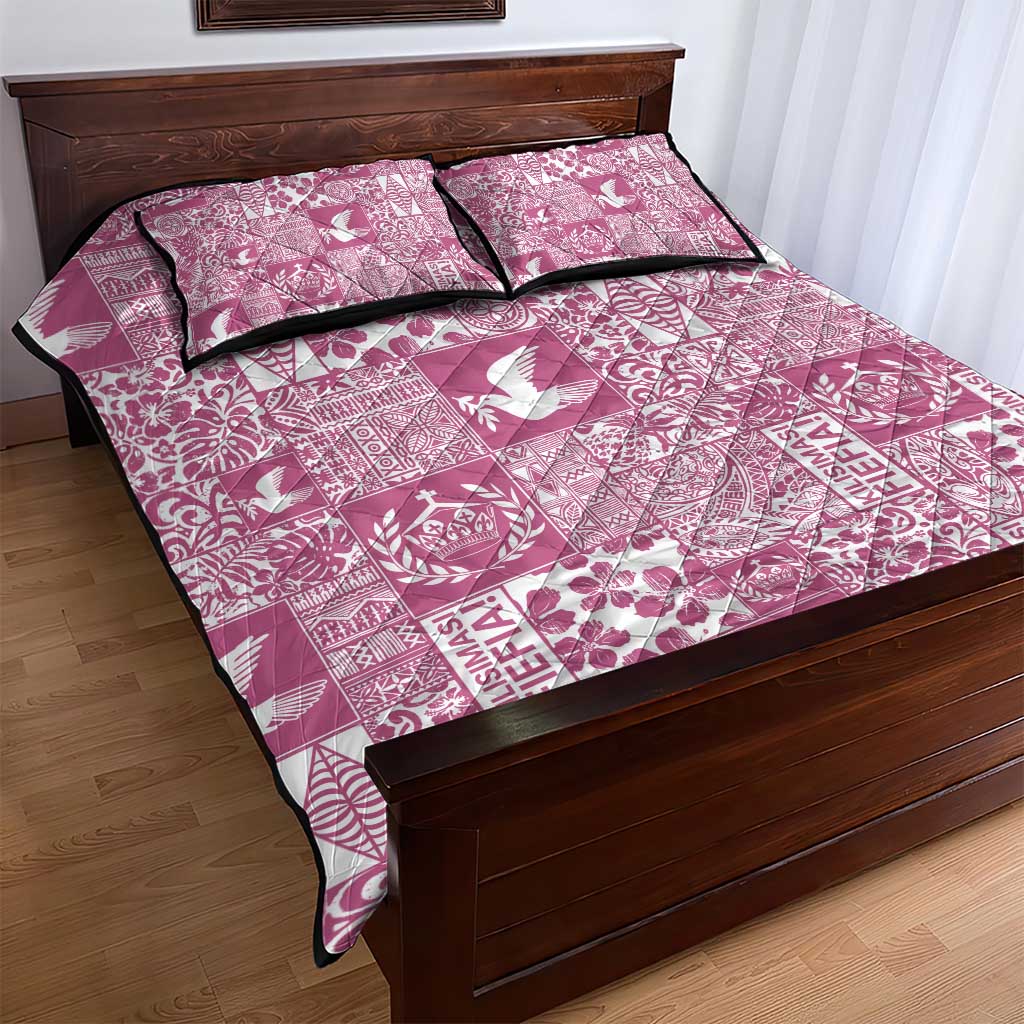 Pink Tonga Kilisimasi Fiefia Quilt Bed Set Pacific Patchwork Xmas Vibes - Polynesian Pride