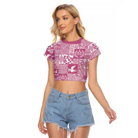 Pink Tonga Kilisimasi Fiefia Raglan Cropped T Shirt Pacific Patchwork Xmas Vibes - Polynesian Pride