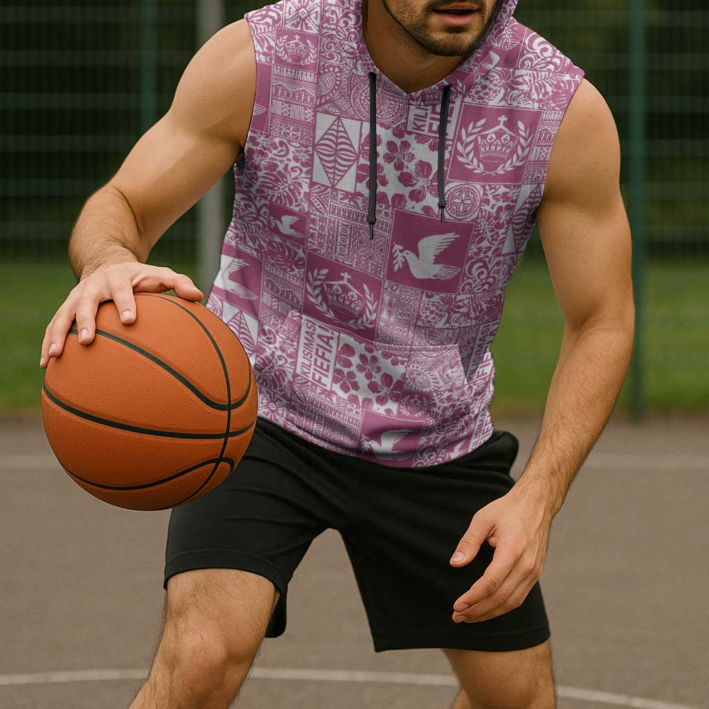 Pink Tonga Kilisimasi Fiefia Sleeveless Hoodie Pacific Patchwork Xmas Vibes - Polynesian Pride