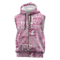 Pink Tonga Kilisimasi Fiefia Sleeveless Zip Hoodie Pacific Patchwork Xmas Vibes - Polynesian Pride