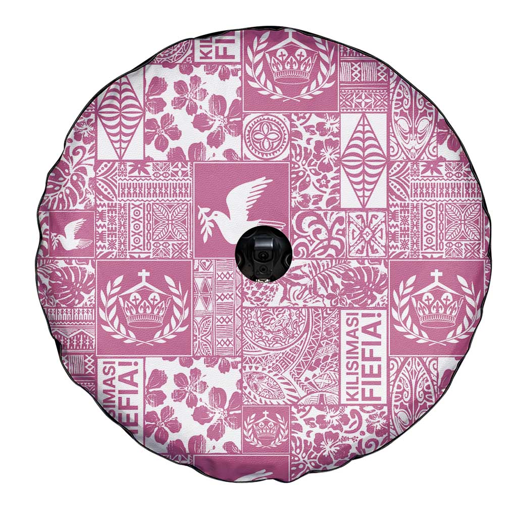 Pink Tonga Kilisimasi Fiefia Spare Tire Cover Pacific Patchwork Xmas Vibes - Polynesian Pride