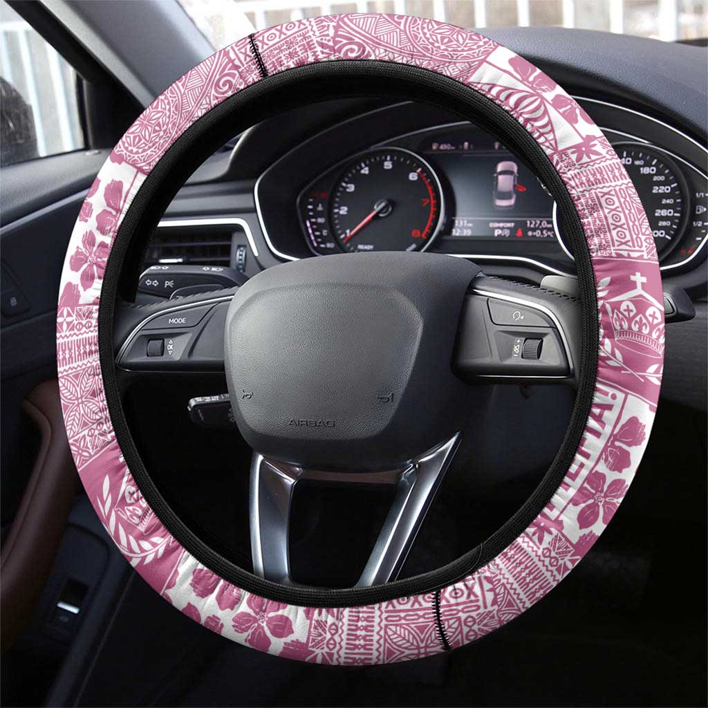 Pink Tonga Kilisimasi Fiefia Steering Wheel Cover Pacific Patchwork Xmas Vibes - Polynesian Pride