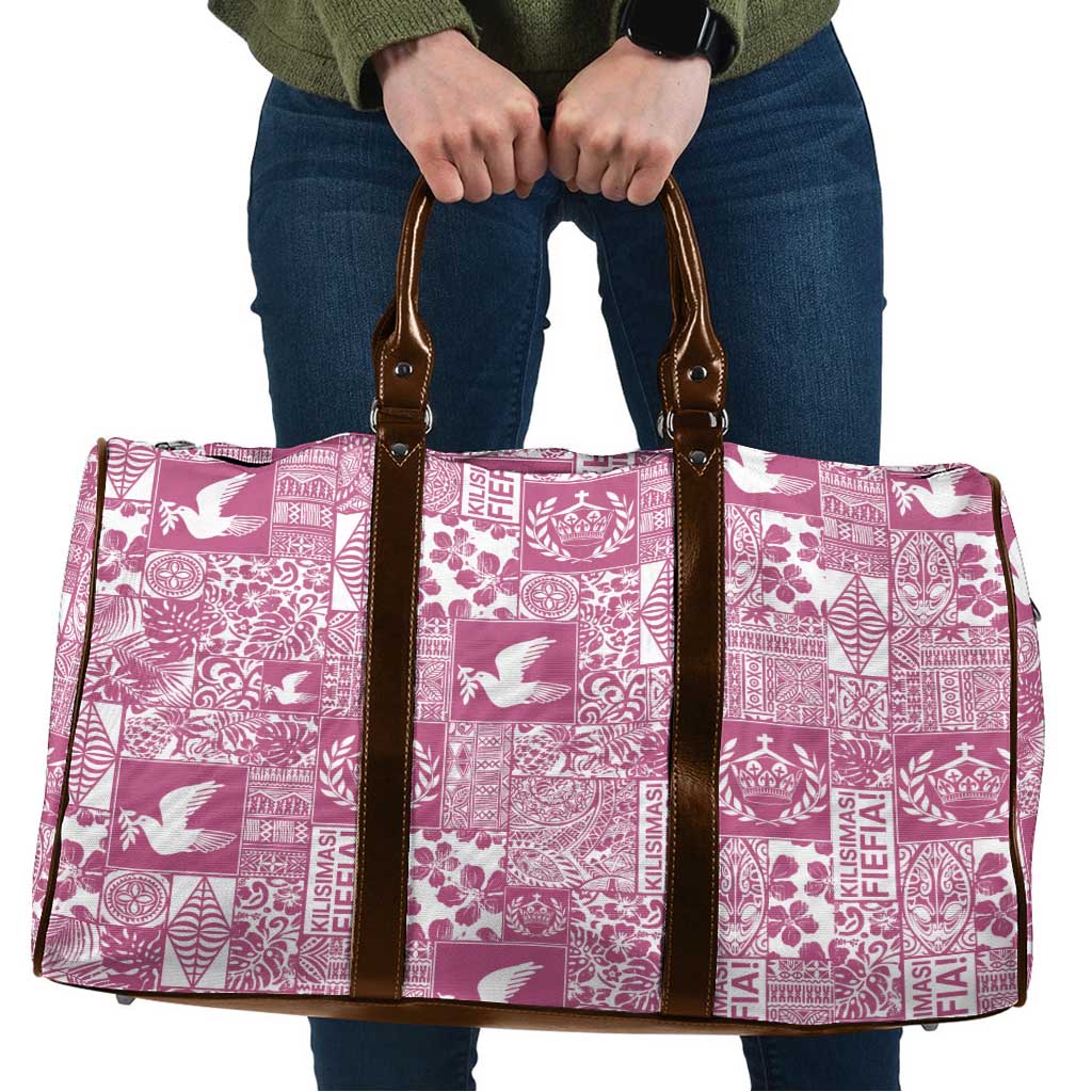 Pink Tonga Kilisimasi Fiefia Travel Bag Pacific Patchwork Xmas Vibes - Polynesian Pride