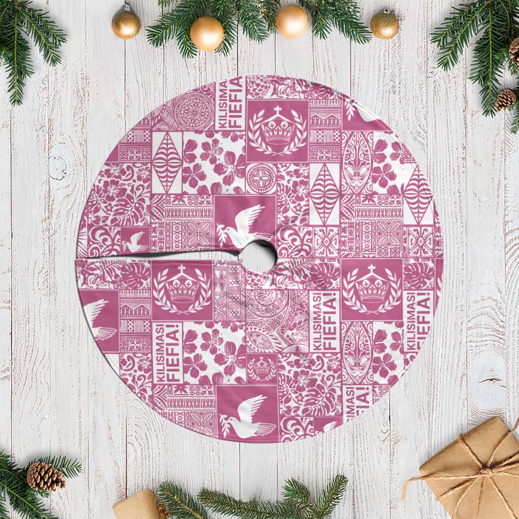 Pink Tonga Kilisimasi Fiefia Tree Skirt Pacific Patchwork Xmas Vibes - Polynesian Pride