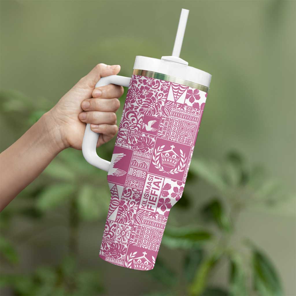 Pink Tonga Kilisimasi Fiefia Tumbler With Handle Pacific Patchwork Xmas Vibes LT9 - Polynesian Pride