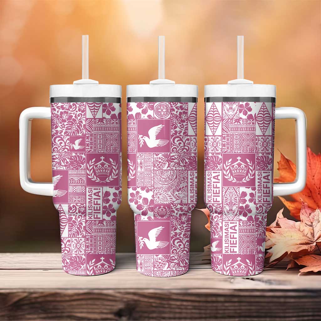 Pink Tonga Kilisimasi Fiefia Tumbler With Handle Pacific Patchwork Xmas Vibes LT9 - Polynesian Pride