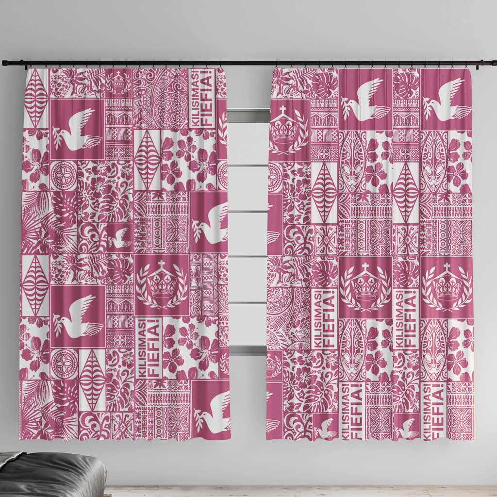 Pink Tonga Kilisimasi Fiefia Window Curtain Pacific Patchwork Xmas Vibes - Polynesian Pride