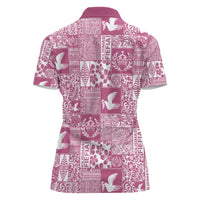 Pink Tonga Kilisimasi Fiefia Women Polo Shirt Pacific Patchwork Xmas Vibes - Polynesian Pride