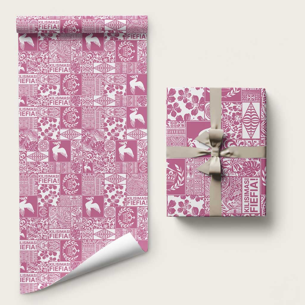 Pink Tonga Kilisimasi Fiefia Wrapping Paper Pacific Patchwork Xmas Vibes - Polynesian Pride