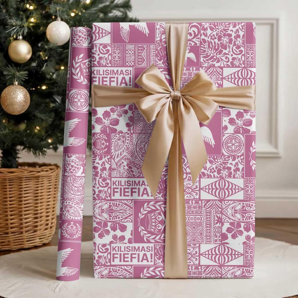 Pink Tonga Kilisimasi Fiefia Wrapping Paper Pacific Patchwork Xmas Vibes - Polynesian Pride