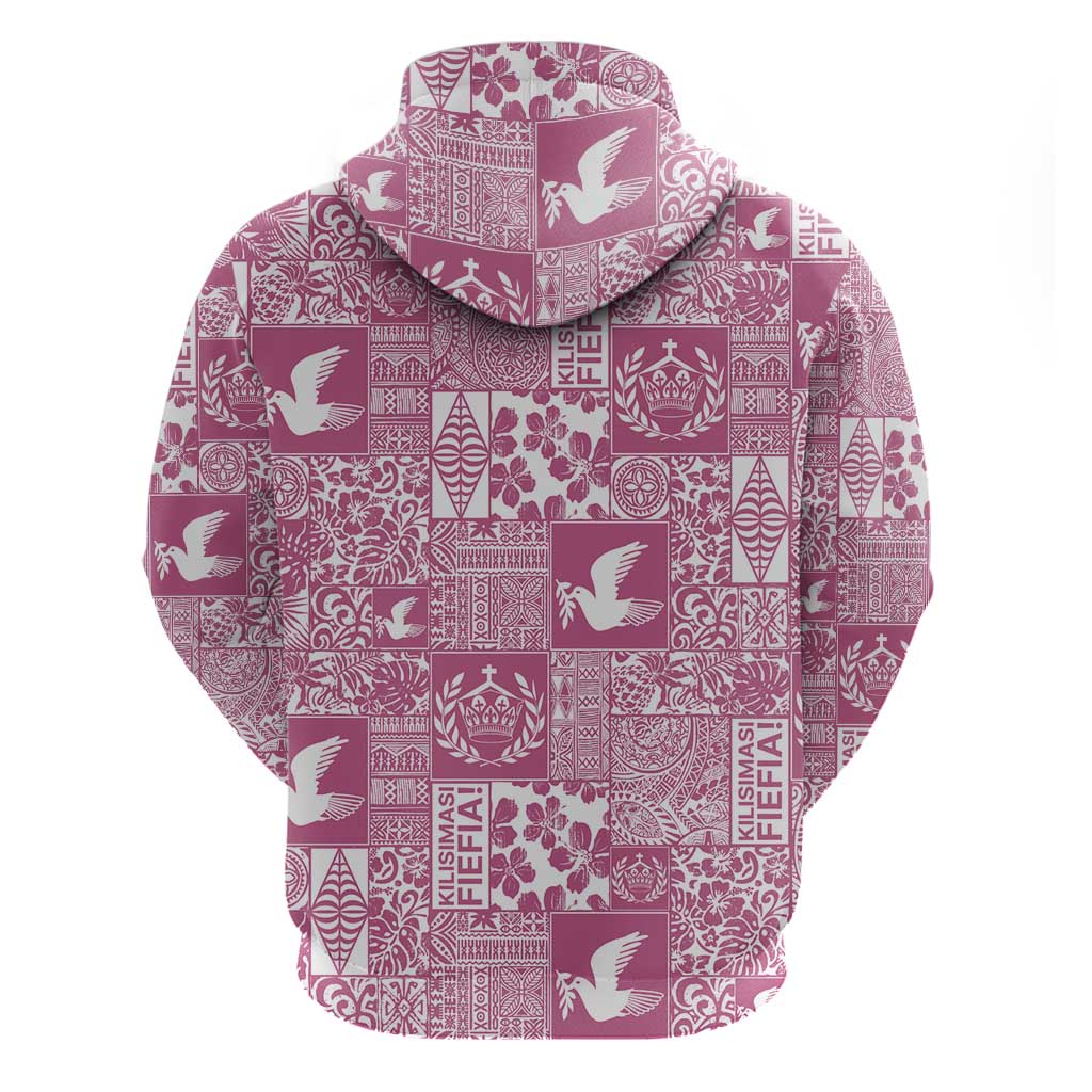 Pink Tonga Kilisimasi Fiefia Zip Hoodie Pacific Patchwork Xmas Vibes - Polynesian Pride