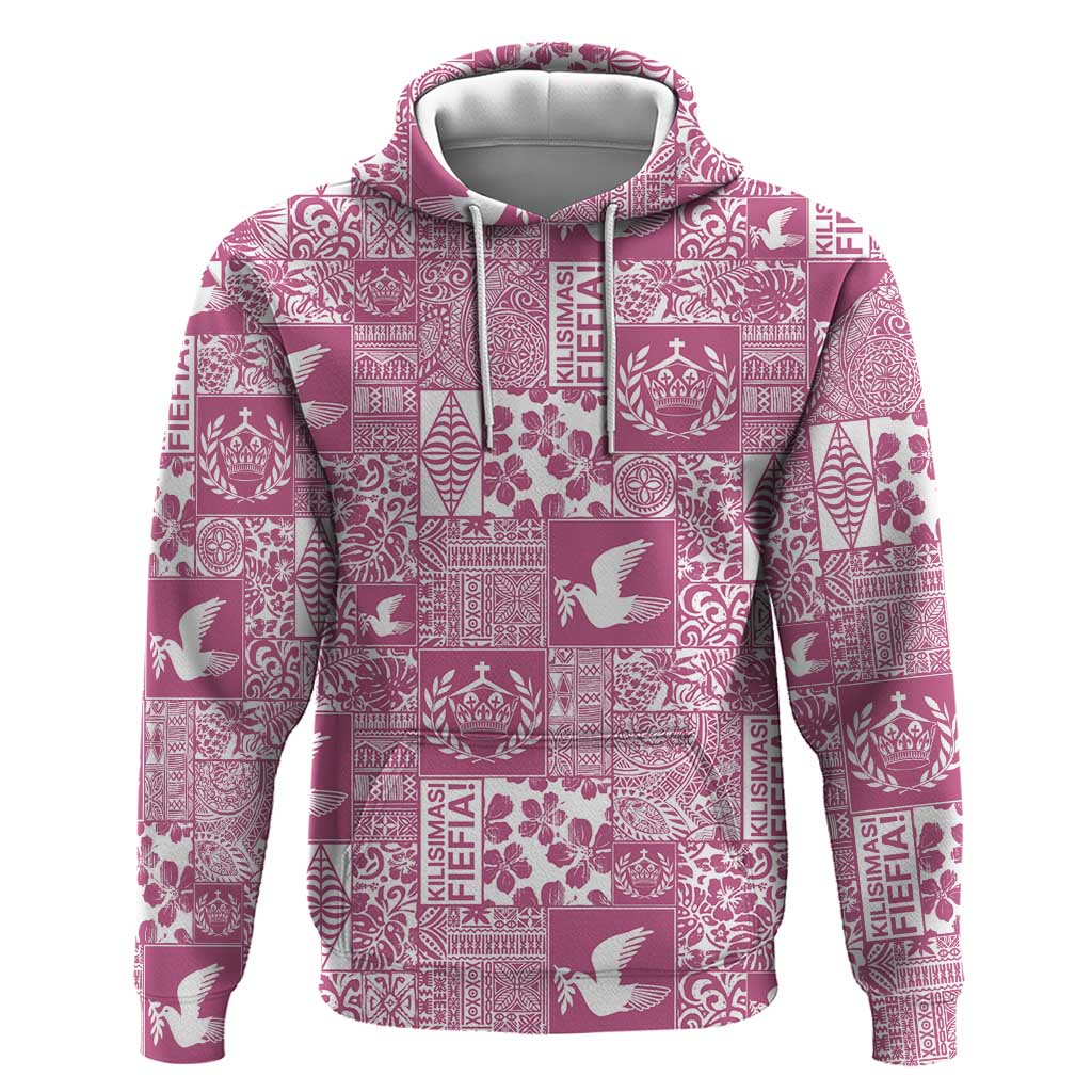 Pink Tonga Kilisimasi Fiefia Zip Hoodie Pacific Patchwork Xmas Vibes - Polynesian Pride