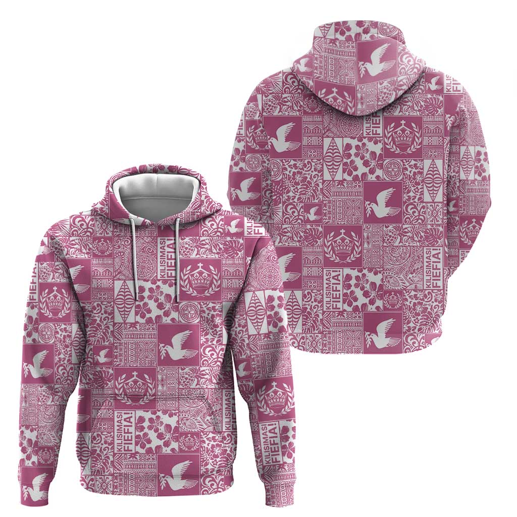 Pink Tonga Kilisimasi Fiefia Zip Hoodie Pacific Patchwork Xmas Vibes - Polynesian Pride