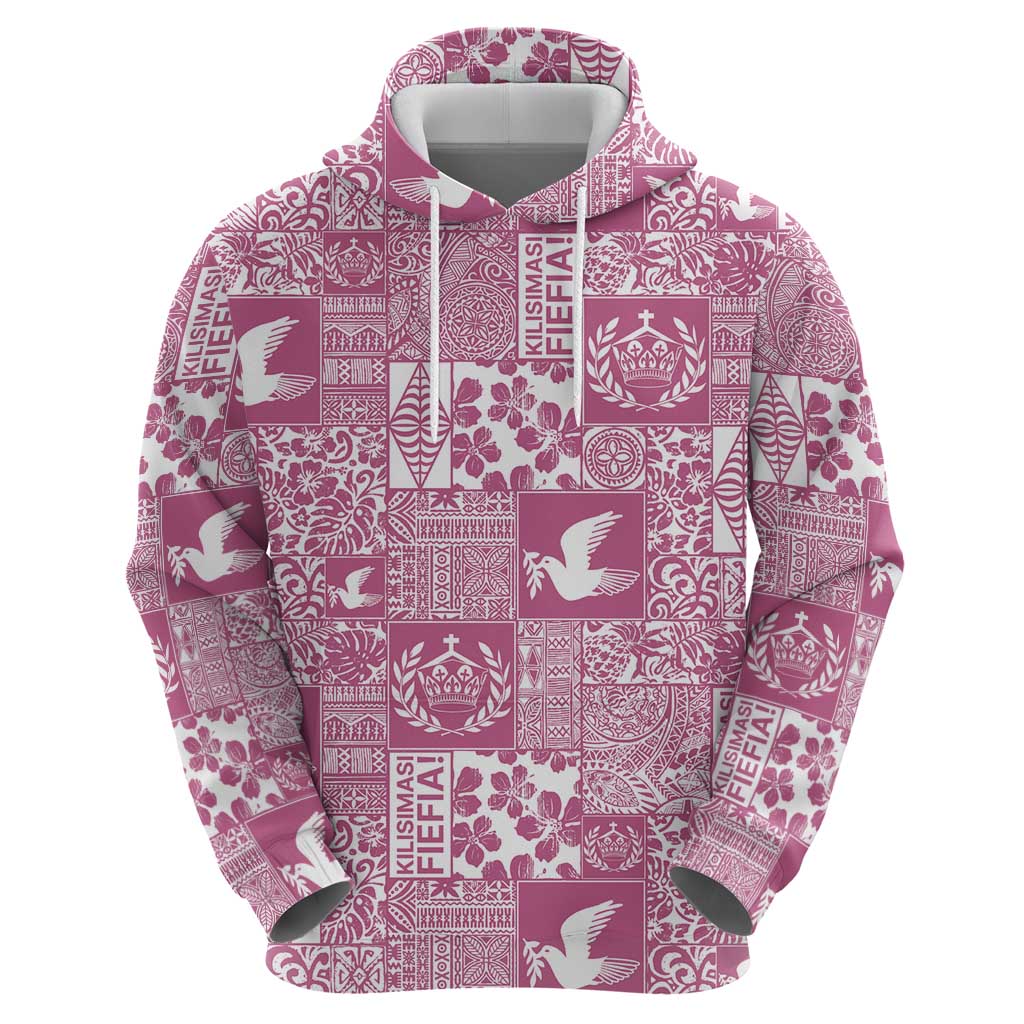 Pink Tonga Kilisimasi Fiefia Zip Hoodie Pacific Patchwork Xmas Vibes - Polynesian Pride
