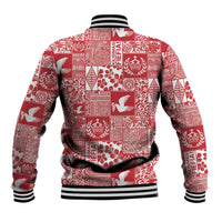 Red Tonga Kilisimasi Fiefia Baseball Jacket Pacific Patchwork Xmas Vibes - Polynesian Pride