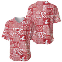 Red Tonga Kilisimasi Fiefia Baseball Jersey Pacific Patchwork Xmas Vibes - Polynesian Pride