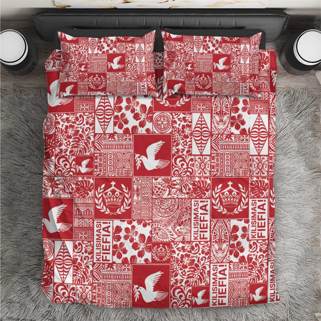 Red Tonga Kilisimasi Fiefia Bedding Set Pacific Patchwork Xmas Vibes - Polynesian Pride