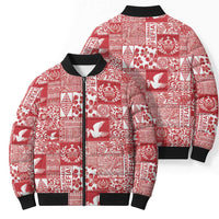 Red Tonga Kilisimasi Fiefia Bomber Puffer Jacket Pacific Patchwork Xmas Vibes - Polynesian Pride