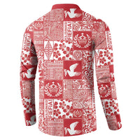 Red Tonga Kilisimasi Fiefia Button Sweatshirt Pacific Patchwork Xmas Vibes - Polynesian Pride