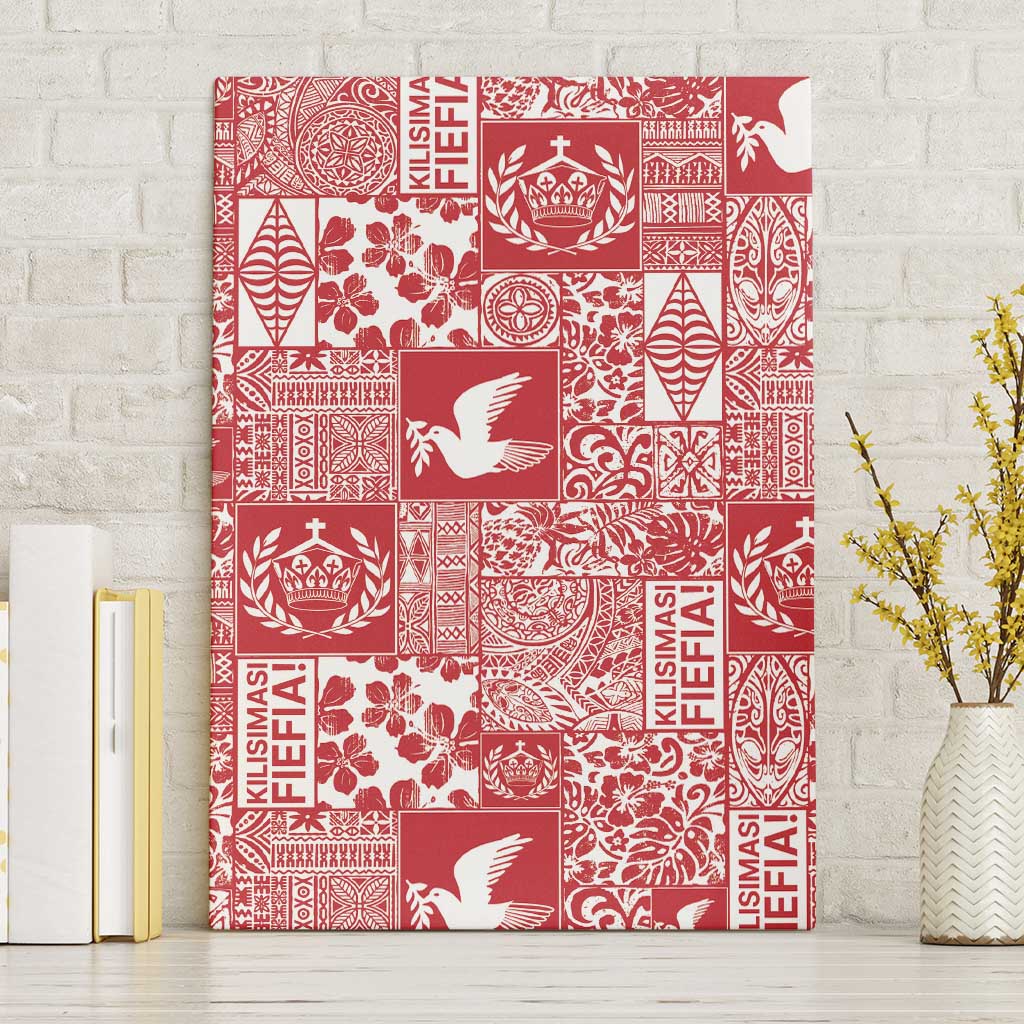Red Tonga Kilisimasi Fiefia Canvas Wall Art Pacific Patchwork Xmas Vibes - Polynesian Pride