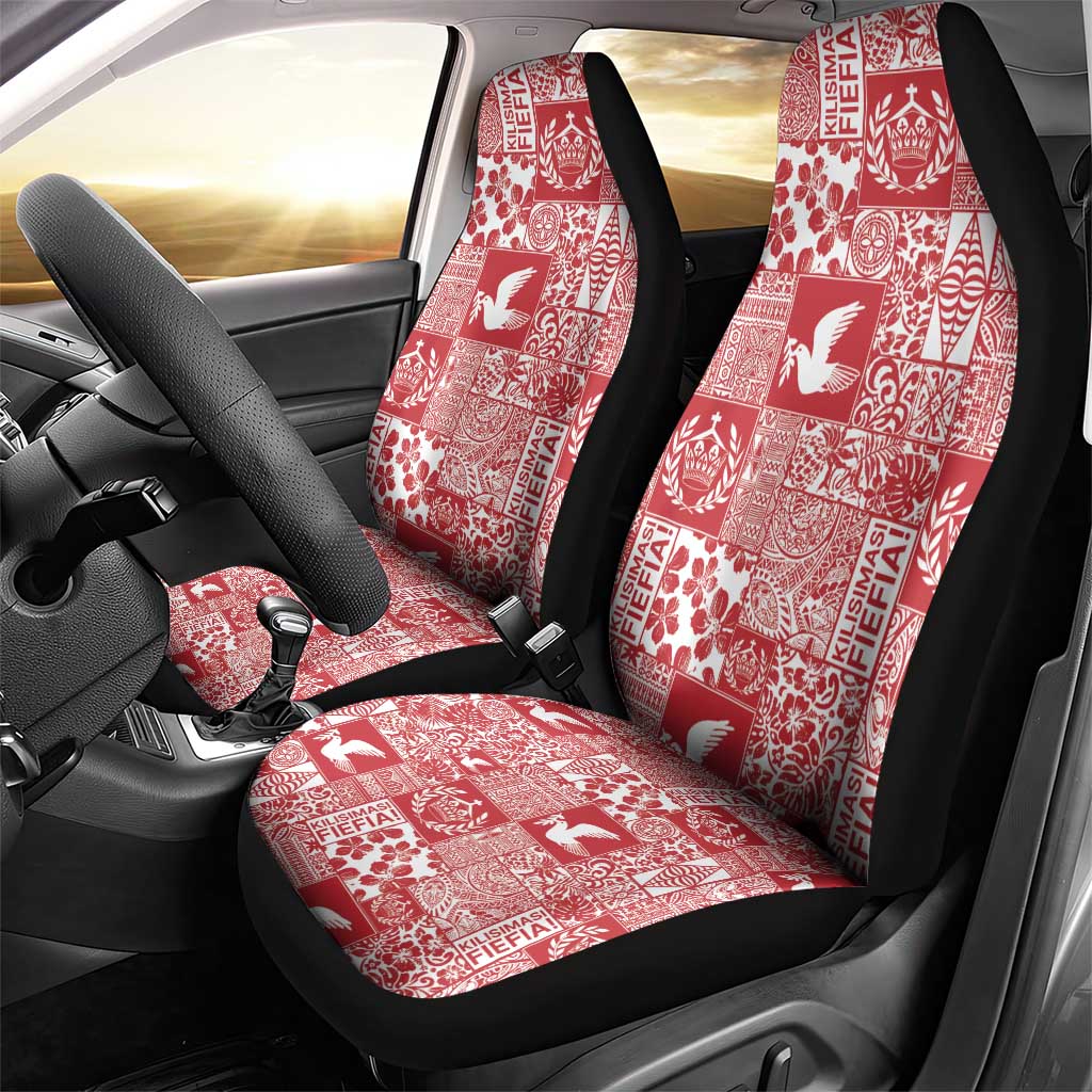 Red Tonga Kilisimasi Fiefia Car Seat Cover Pacific Patchwork Xmas Vibes - Polynesian Pride