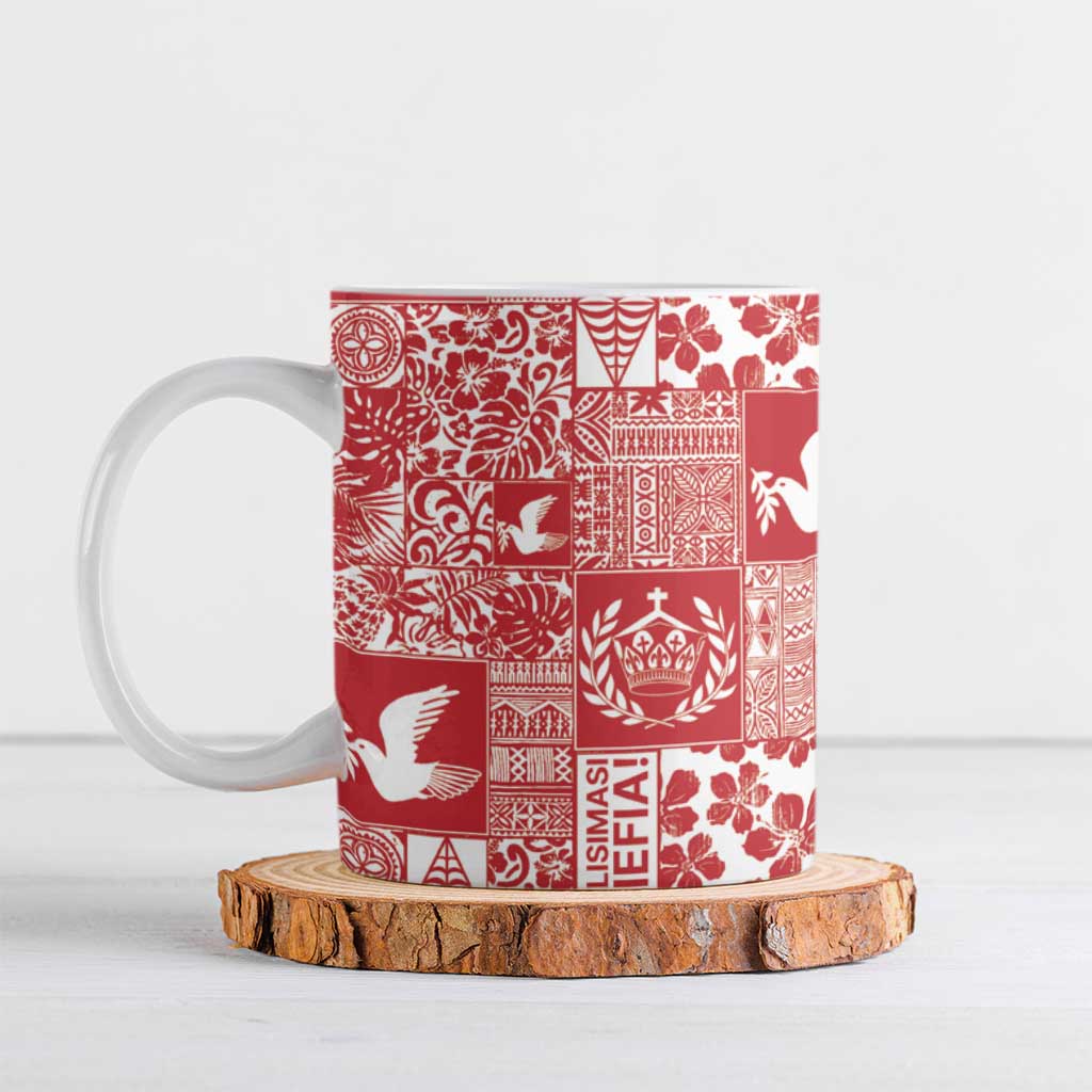 Red Tonga Kilisimasi Fiefia Ceramic Mug Pacific Patchwork Xmas Vibes - Polynesian Pride