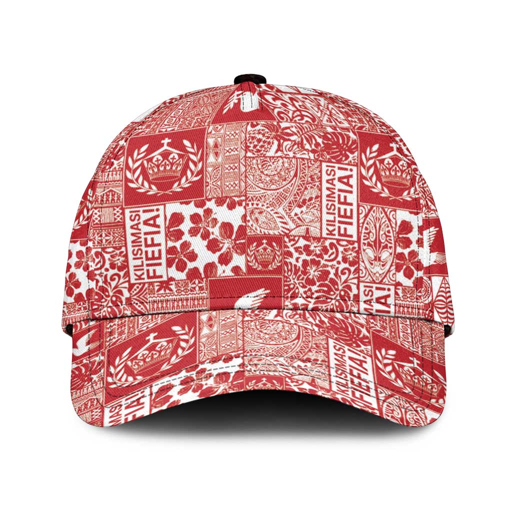 Red Tonga Kilisimasi Fiefia Classic Cap Pacific Patchwork Xmas Vibes - Polynesian Pride