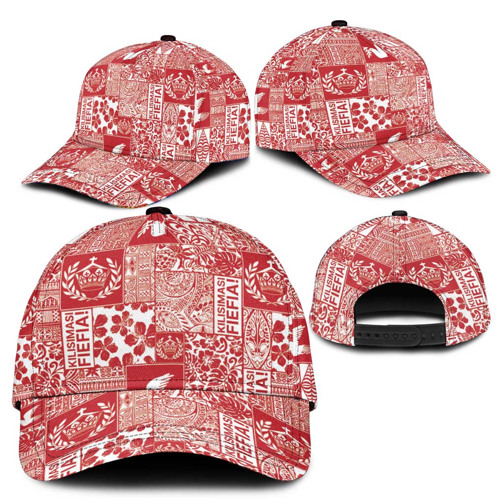 Red Tonga Kilisimasi Fiefia Classic Cap Pacific Patchwork Xmas Vibes - Polynesian Pride