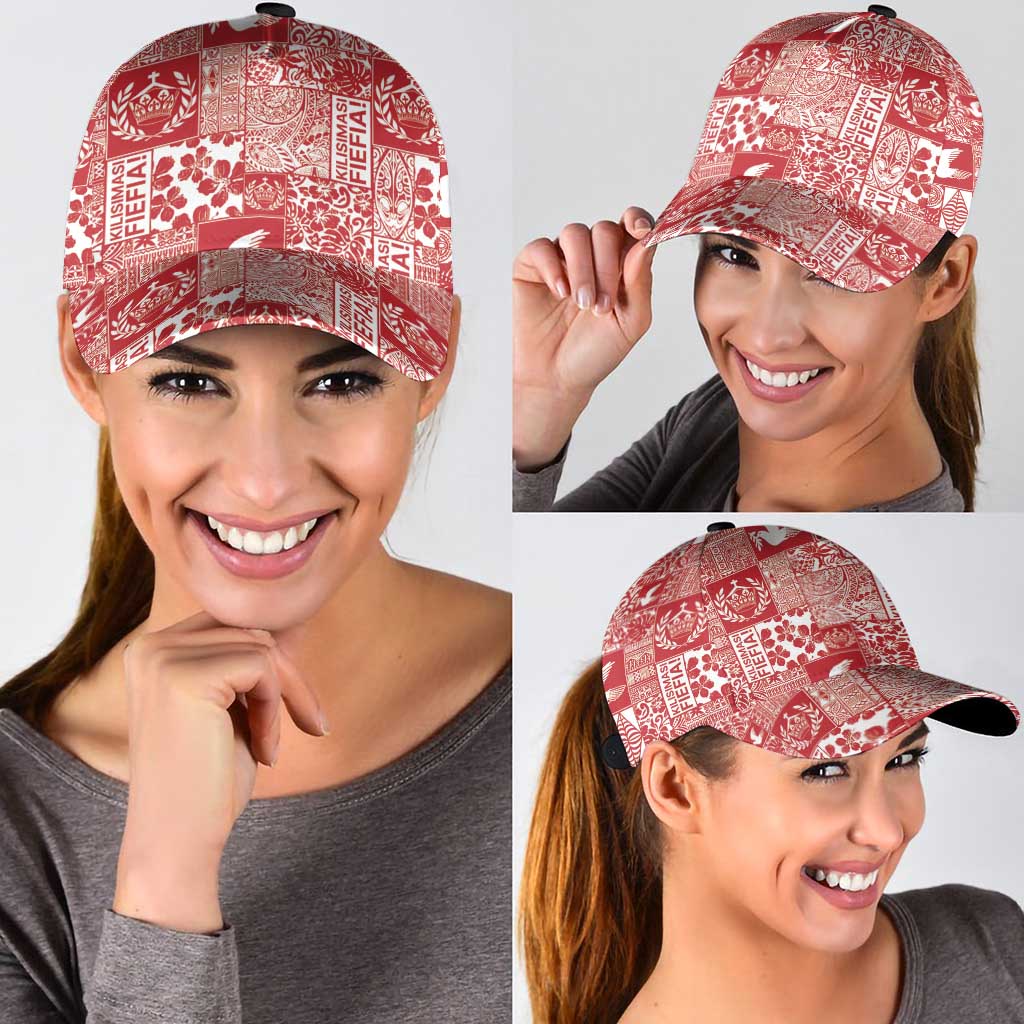 Red Tonga Kilisimasi Fiefia Classic Cap Pacific Patchwork Xmas Vibes - Polynesian Pride