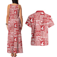Red Tonga Kilisimasi Fiefia Couples Matching Tank Maxi Dress and Hawaiian Shirt Pacific Patchwork Xmas Vibes - Polynesian Pride