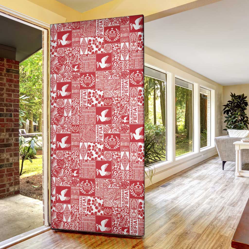 Red Tonga Kilisimasi Fiefia Door Cover Pacific Patchwork Xmas Vibes - Polynesian Pride