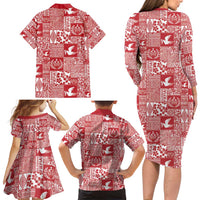 Red Tonga Kilisimasi Fiefia Family Matching Long Sleeve Bodycon Dress and Hawaiian Shirt Pacific Patchwork Xmas Vibes - Polynesian Pride