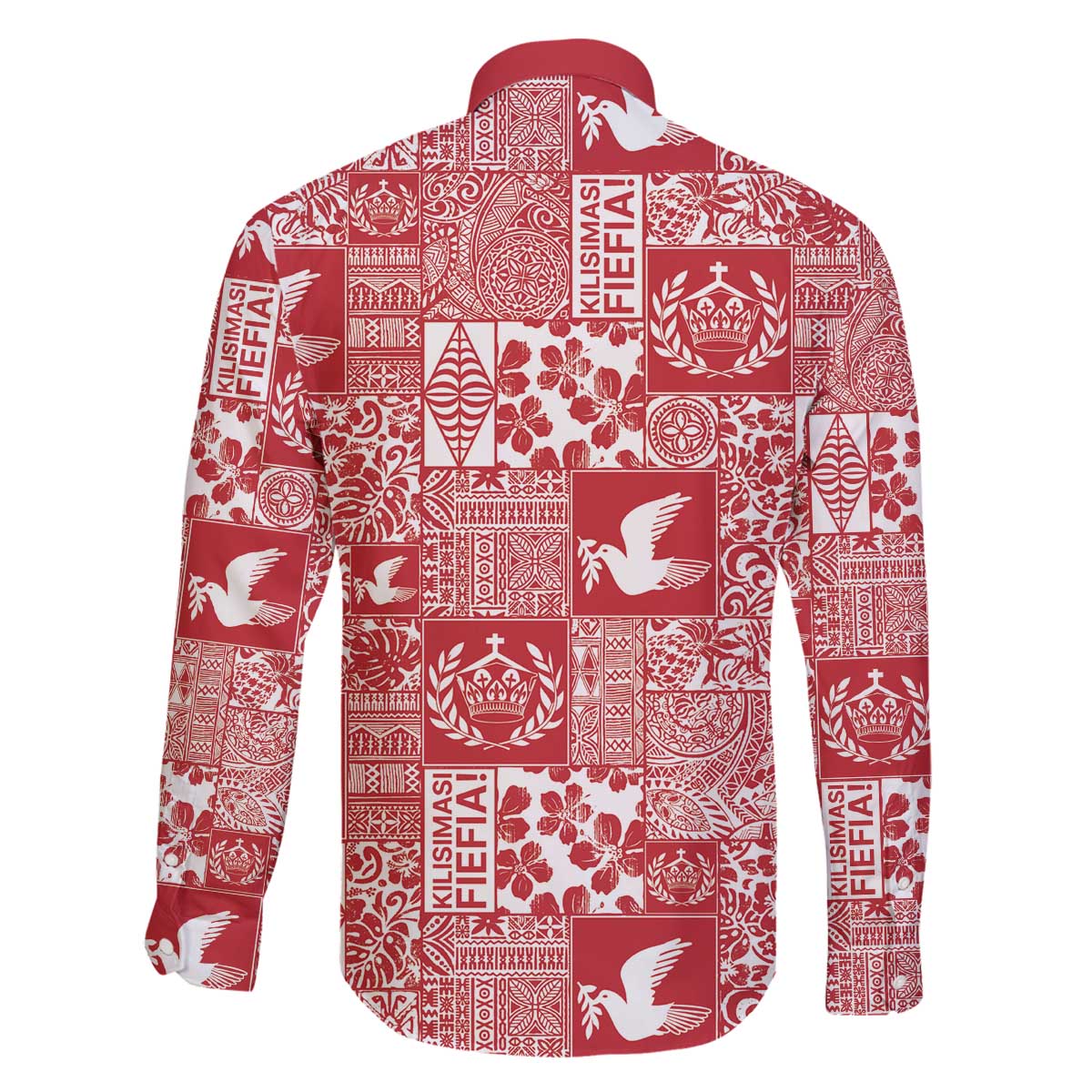 Red Tonga Kilisimasi Fiefia Family Matching Off The Shoulder Long Sleeve Dress and Hawaiian Shirt Pacific Patchwork Xmas Vibes - Polynesian Pride