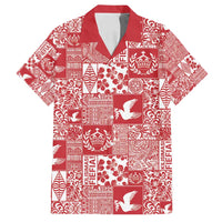 Red Tonga Kilisimasi Fiefia Family Matching Puletasi and Hawaiian Shirt Pacific Patchwork Xmas Vibes - Polynesian Pride
