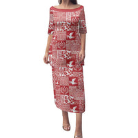 Red Tonga Kilisimasi Fiefia Family Matching Puletasi and Hawaiian Shirt Pacific Patchwork Xmas Vibes - Polynesian Pride