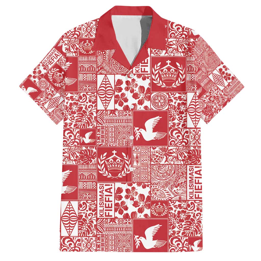 Red Tonga Kilisimasi Fiefia Family Matching Short Sleeve Bodycon Dress and Hawaiian Shirt Pacific Patchwork Xmas Vibes - Polynesian Pride