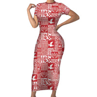 Red Tonga Kilisimasi Fiefia Family Matching Short Sleeve Bodycon Dress and Hawaiian Shirt Pacific Patchwork Xmas Vibes - Polynesian Pride