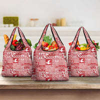 Red Tonga Kilisimasi Fiefia Grocery Bag Pacific Patchwork Xmas Vibes - Polynesian Pride