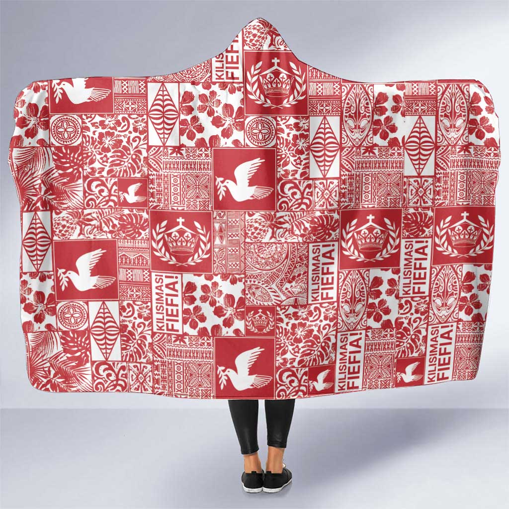 Red Tonga Kilisimasi Fiefia Hooded Blanket Pacific Patchwork Xmas Vibes - Polynesian Pride