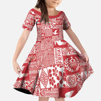 Red Tonga Kilisimasi Fiefia Kid Short Sleeve Dress Pacific Patchwork Xmas Vibes - Polynesian Pride