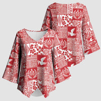Red Tonga Kilisimasi Fiefia Kimono Sleeve Blouse Pacific Patchwork Xmas Vibes - Polynesian Pride