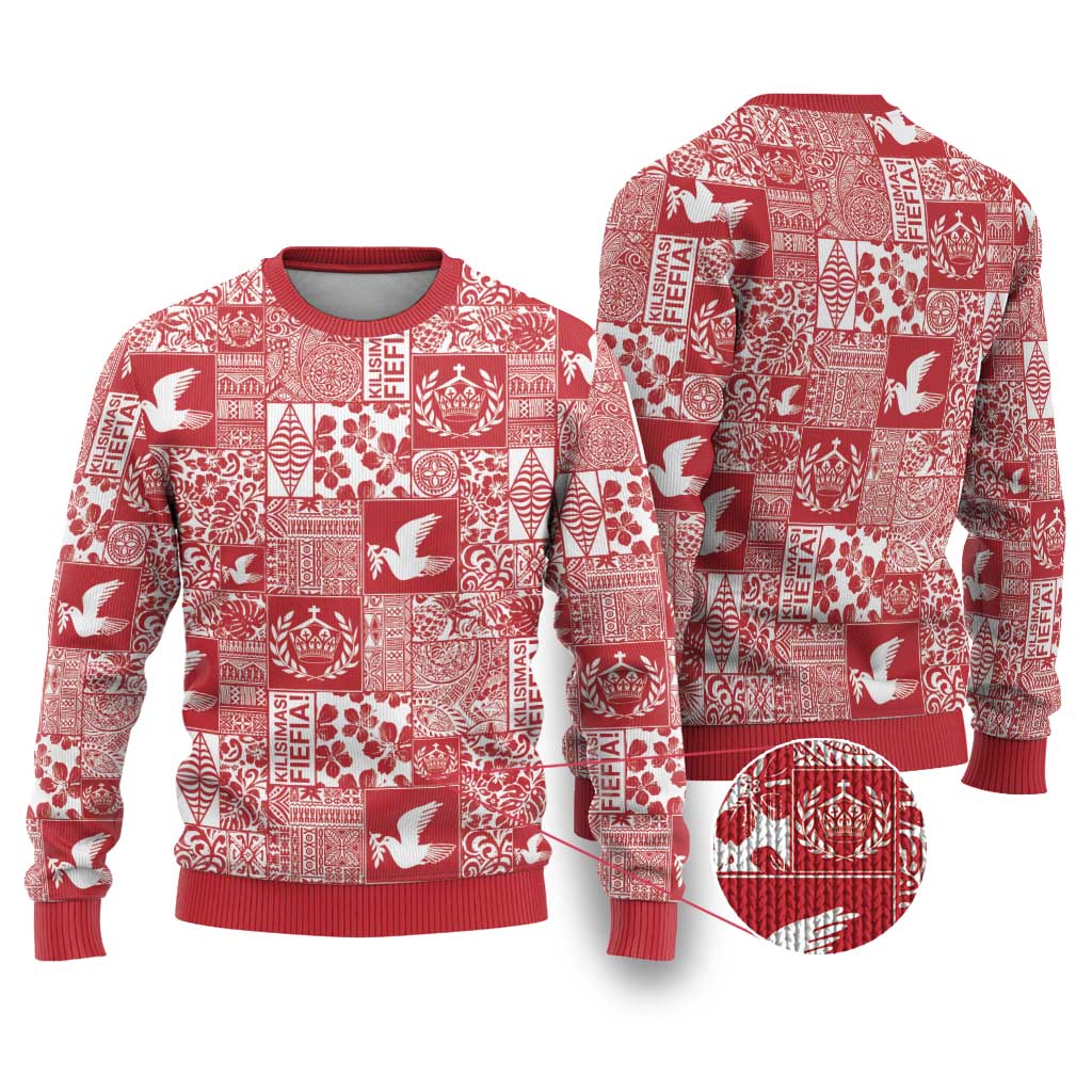Red Tonga Kilisimasi Fiefia Ugly Christmas Sweater Pacific Patchwork Xmas Vibes - Polynesian Pride