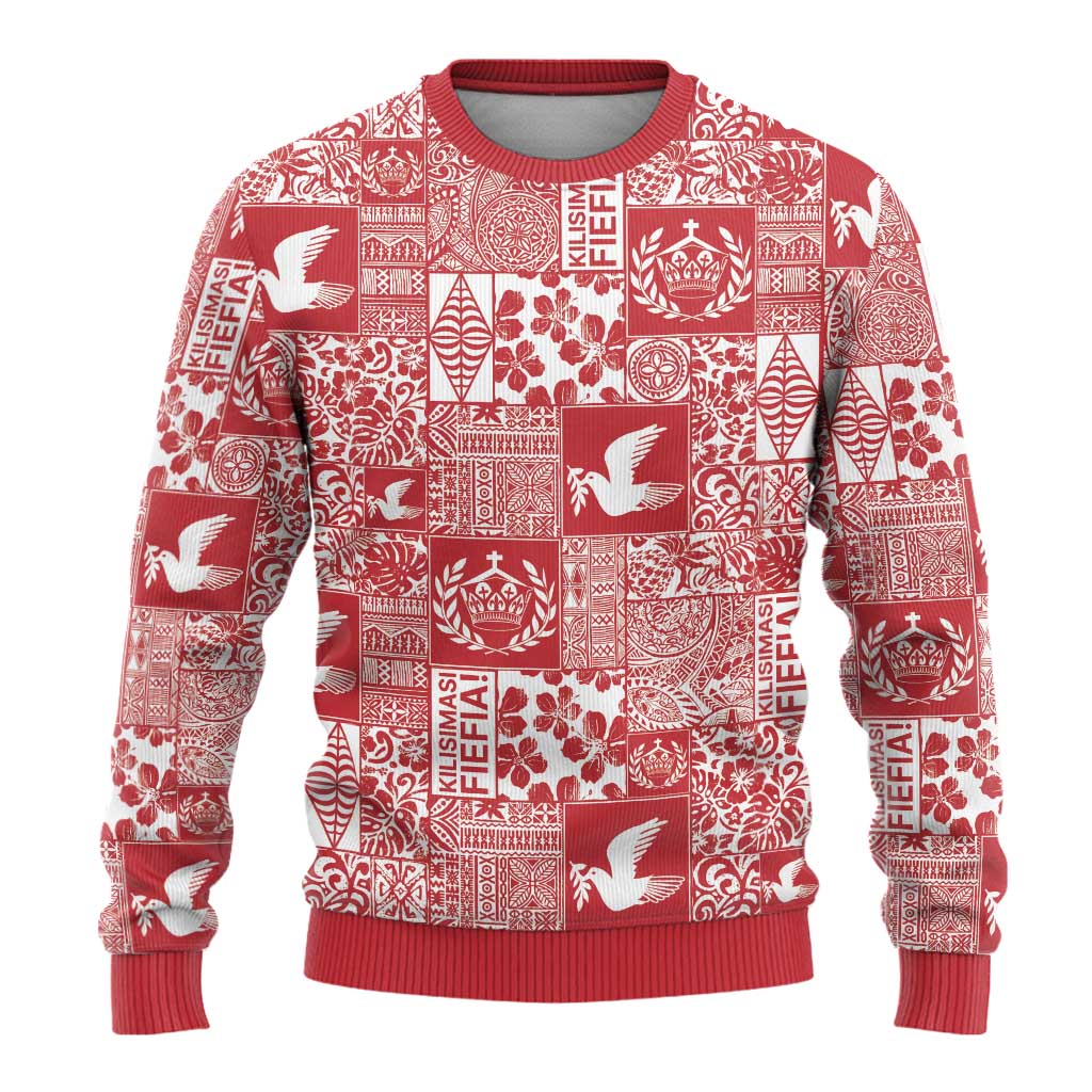 Red Tonga Kilisimasi Fiefia Ugly Christmas Sweater Pacific Patchwork Xmas Vibes - Polynesian Pride