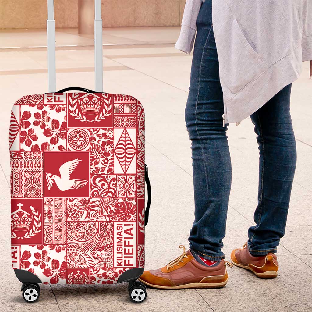 Red Tonga Kilisimasi Fiefia Luggage Cover Pacific Patchwork Xmas Vibes - Polynesian Pride