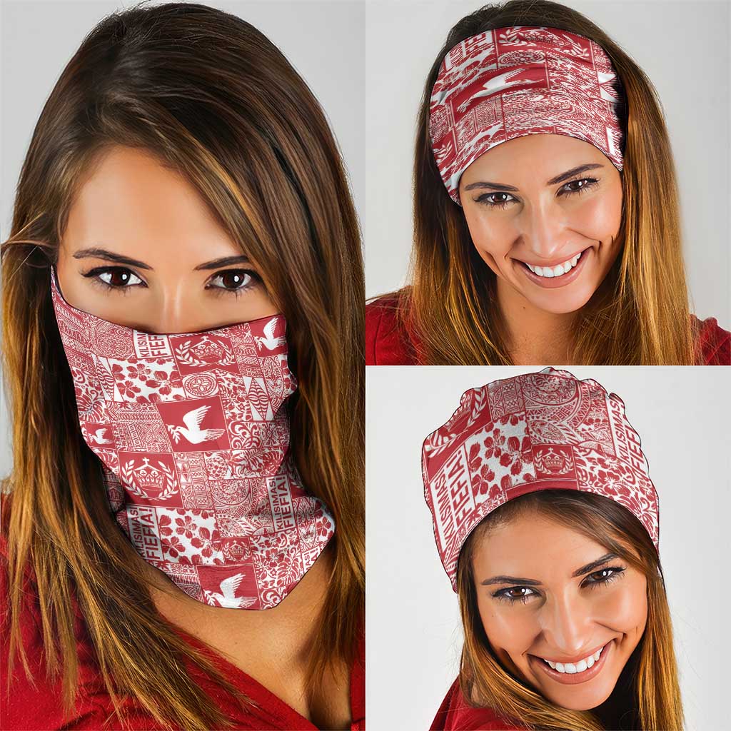 Red Tonga Kilisimasi Fiefia Neck Gaiter Pacific Patchwork Xmas Vibes - Polynesian Pride