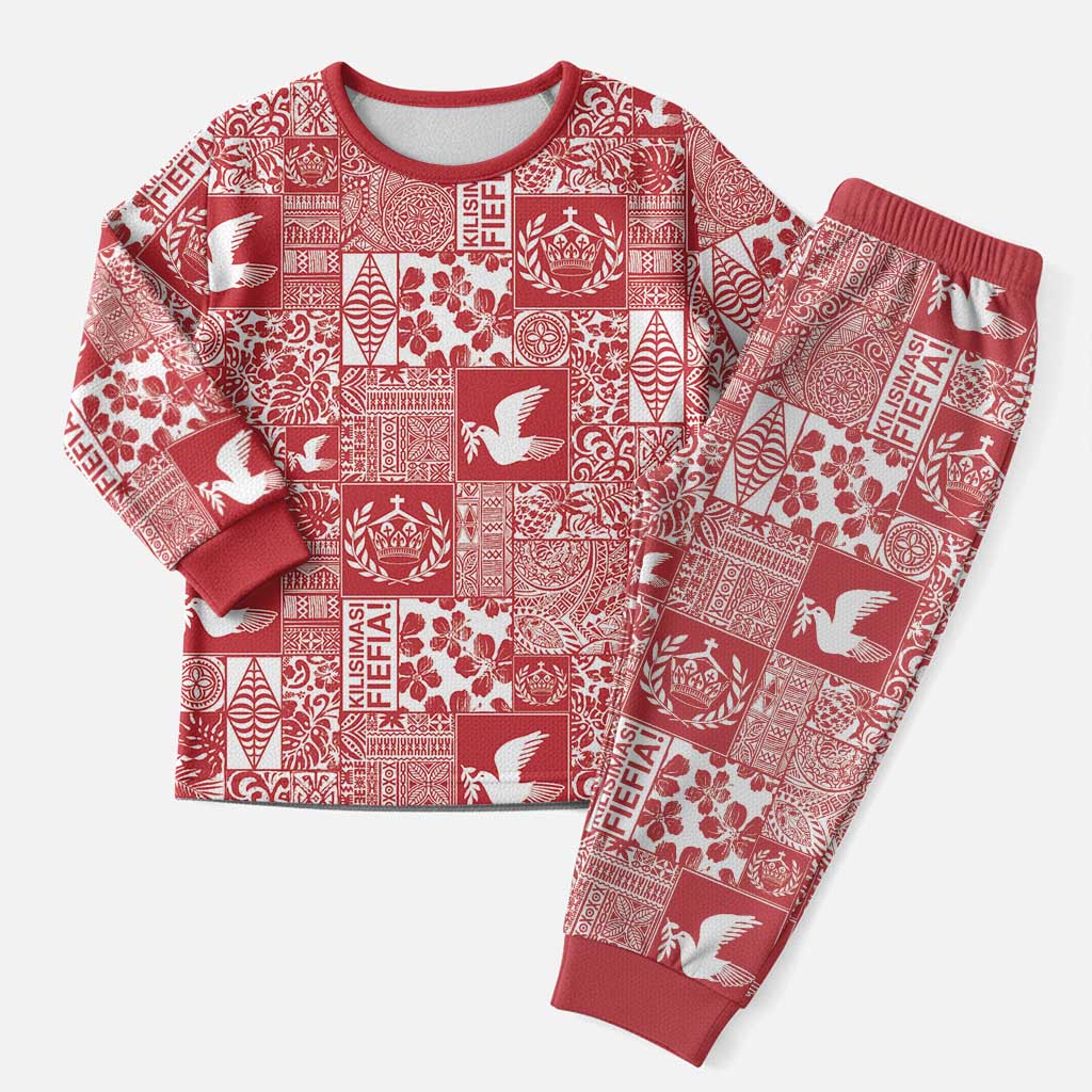 Red Tonga Kilisimasi Fiefia Christmas Pajama Set Pacific Patchwork Xmas Vibes - Polynesian Pride