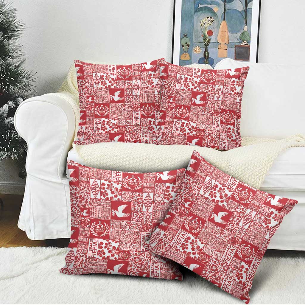 Red Tonga Kilisimasi Fiefia Pillow Cover Pacific Patchwork Xmas Vibes - Polynesian Pride