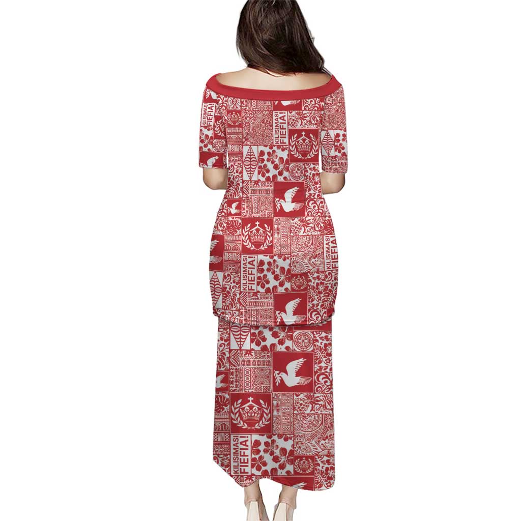 Red Tonga Kilisimasi Fiefia Puletasi Pacific Patchwork Xmas Vibes - Polynesian Pride