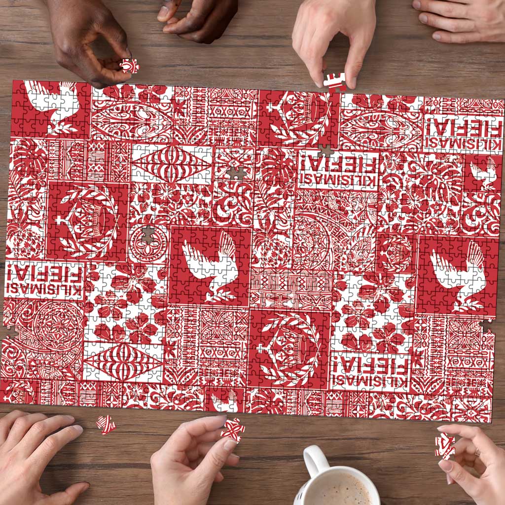 Red Tonga Kilisimasi Fiefia Puzzle Pacific Patchwork Xmas Vibes - Polynesian Pride