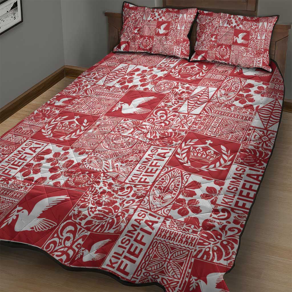 Red Tonga Kilisimasi Fiefia Quilt Bed Set Pacific Patchwork Xmas Vibes - Polynesian Pride